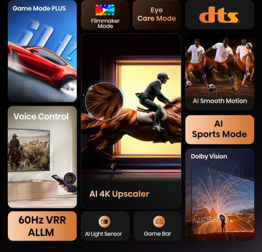 Hisense LED TV 65A6Q, 4K Ultra HD, VIDAA OS Smart TV, AI 4K Upscaler, AI Smooth Motion, Dolby Vision, Game Mode PLUS