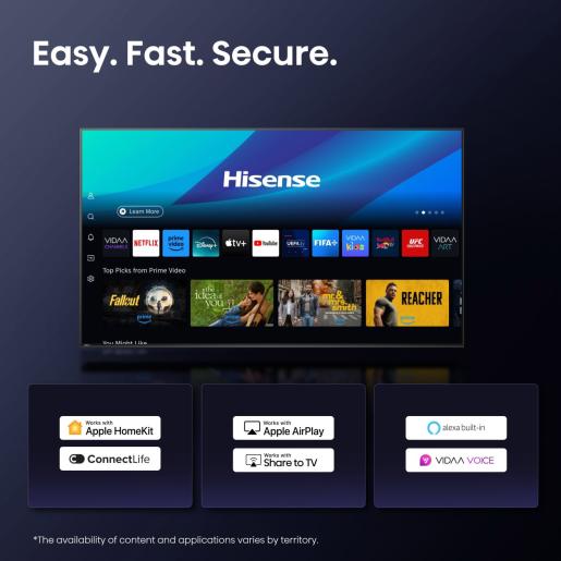 Hisense LED TV 65A6Q, 4K Ultra HD, VIDAA OS Smart TV, AI 4K Upscaler, AI Smooth Motion, Dolby Vision, Game Mode PLUS