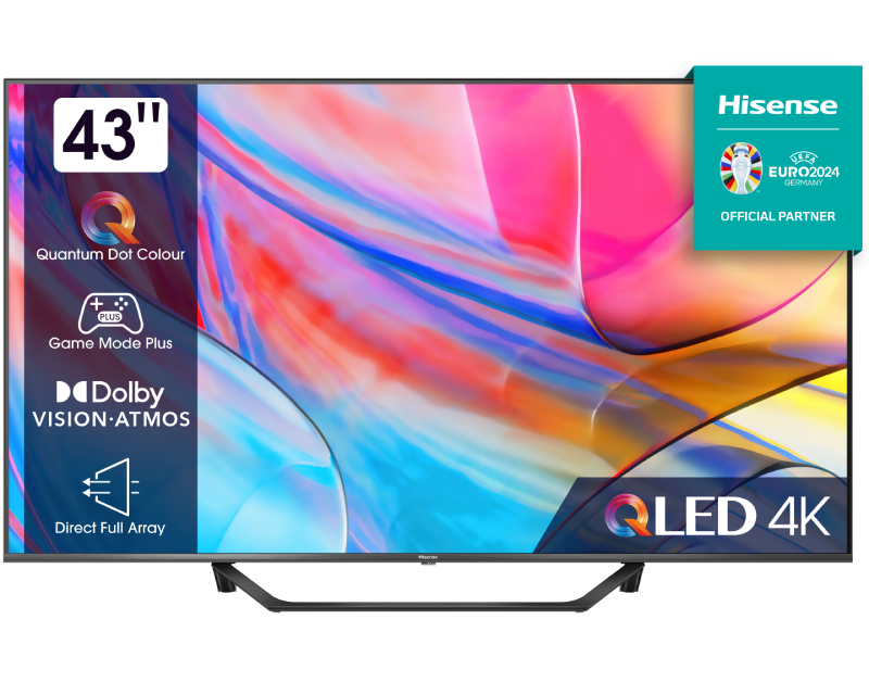 Hisense QLED TV 43" 43A7KQ, 4K Ultra HD, Smart TV, VIDAA U6, Quantum Dot Colour, HDR10+, Dolby Vision **MODEL 2023**